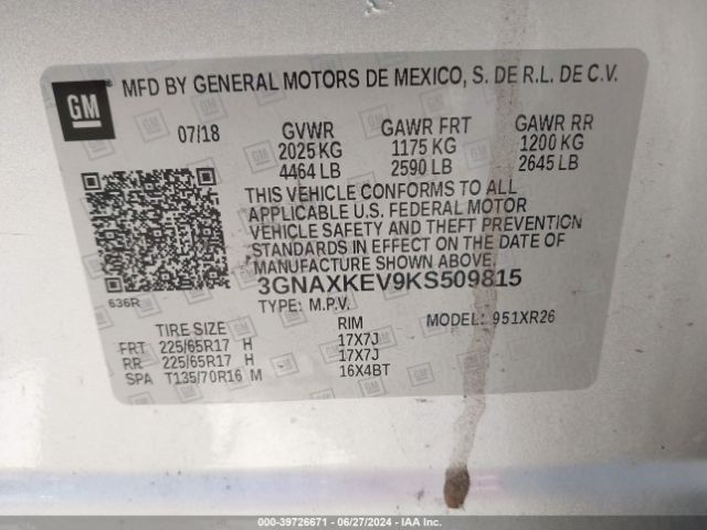 Photo 8 VIN: 3GNAXKEV9KS509815 - CHEVROLET EQUINOX 