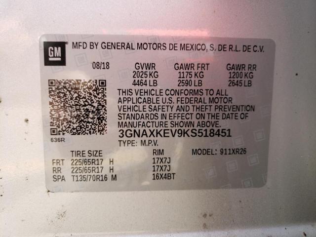 Photo 9 VIN: 3GNAXKEV9KS518451 - CHEVROLET EQUINOX LT 