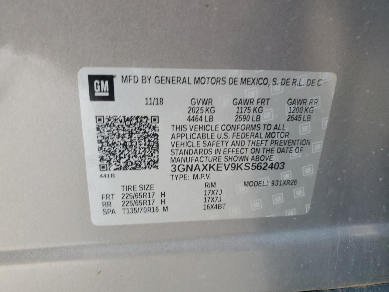 Photo 12 VIN: 3GNAXKEV9KS562403 - CHEVROLET EQUINOX 