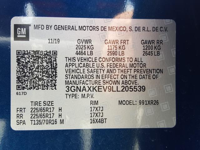 Photo 9 VIN: 3GNAXKEV9LL205539 - CHEVROLET EQUINOX LT 