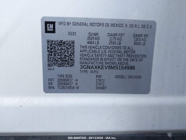 Photo 8 VIN: 3GNAXKEV9MS154986 - CHEVROLET EQUINOX 