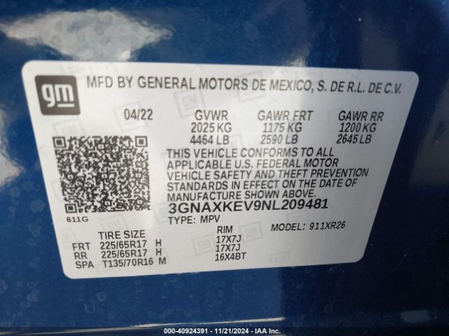 Photo 8 VIN: 3GNAXKEV9NL209481 - CHEVROLET EQUINOX 