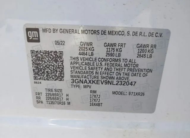 Photo 8 VIN: 3GNAXKEV9NL232047 - CHEVROLET EQUINOX 