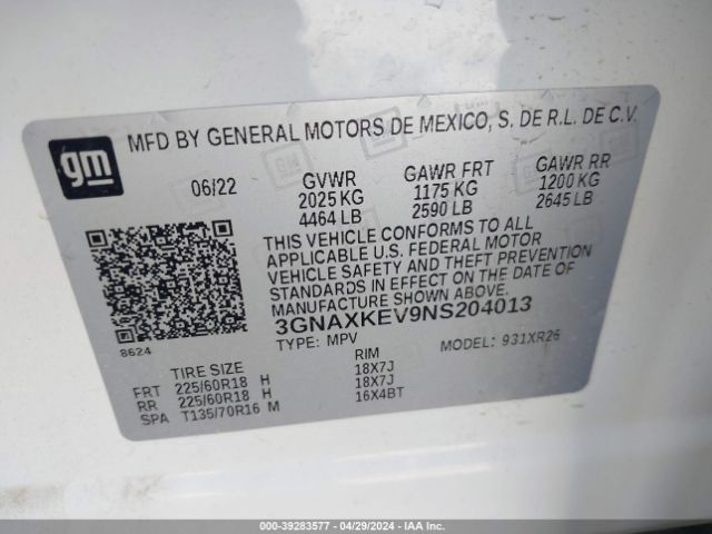 Photo 8 VIN: 3GNAXKEV9NS204013 - CHEVROLET EQUINOX 