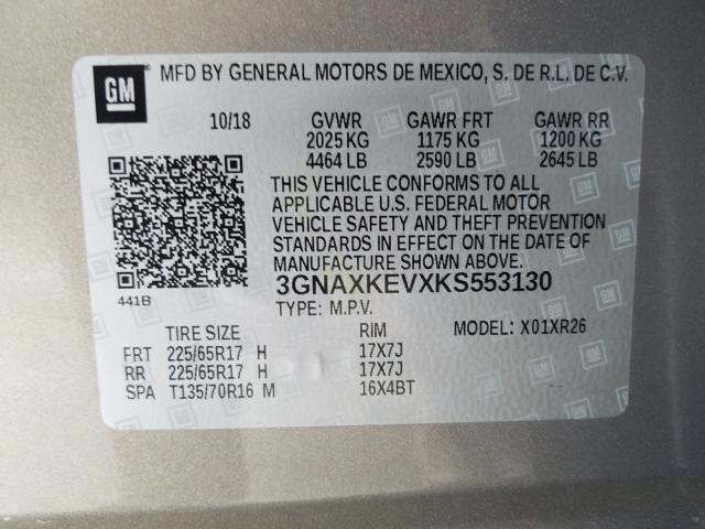 Photo 9 VIN: 3GNAXKEVXKS553130 - CHEVROLET EQUINOX LT 