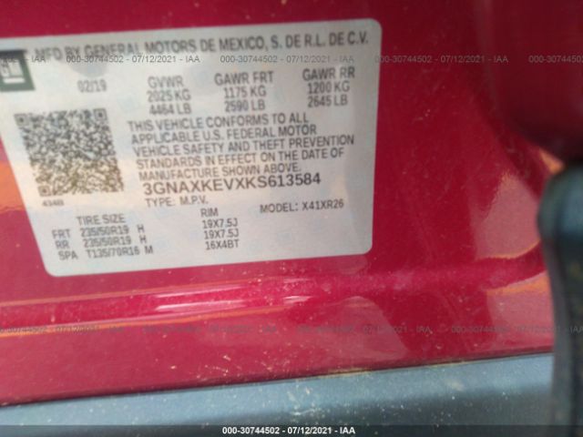 Photo 8 VIN: 3GNAXKEVXKS613584 - CHEVROLET EQUINOX 