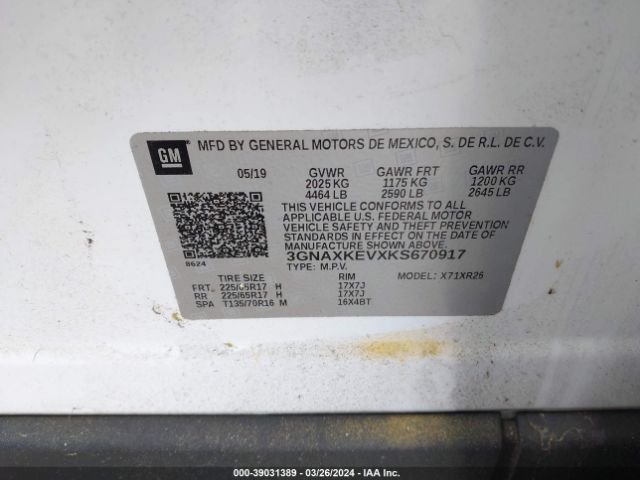 Photo 8 VIN: 3GNAXKEVXKS670917 - CHEVROLET EQUINOX 