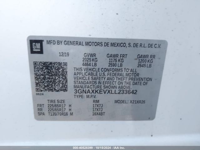 Photo 8 VIN: 3GNAXKEVXLL233642 - CHEVROLET EQUINOX 