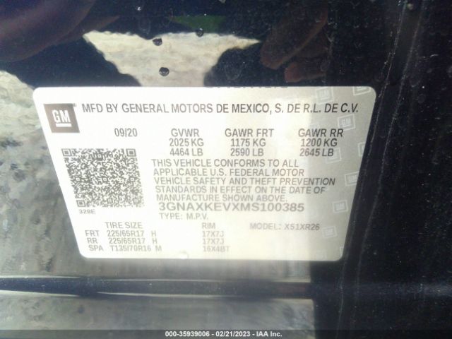 Photo 8 VIN: 3GNAXKEVXMS100385 - CHEVROLET EQUINOX 