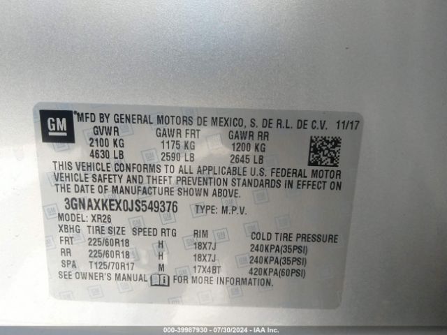 Photo 8 VIN: 3GNAXKEX0JS549376 - CHEVROLET EQUINOX 