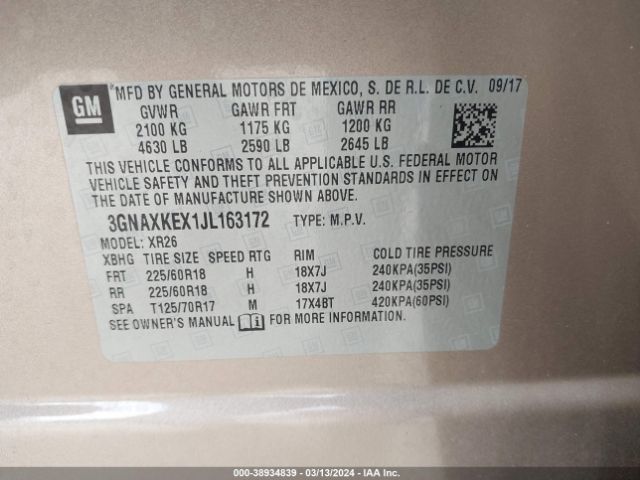 Photo 8 VIN: 3GNAXKEX1JL163172 - CHEVROLET EQUINOX 