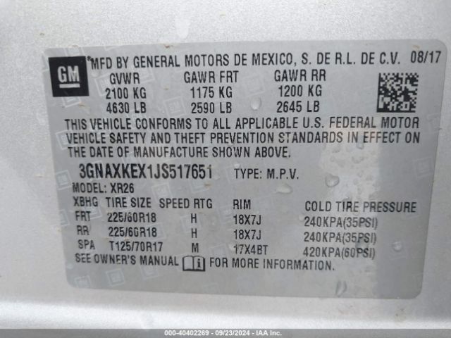 Photo 8 VIN: 3GNAXKEX1JS517651 - CHEVROLET EQUINOX 