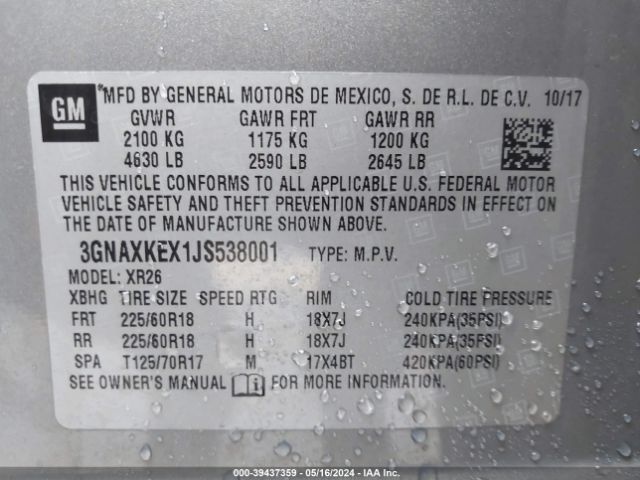 Photo 8 VIN: 3GNAXKEX1JS538001 - CHEVROLET EQUINOX 