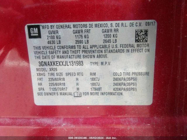 Photo 8 VIN: 3GNAXKEXXJL131983 - CHEVROLET EQUINOX 