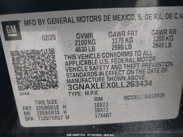 Photo 8 VIN: 3GNAXLEX0LL263434 - CHEVROLET EQUINOX 