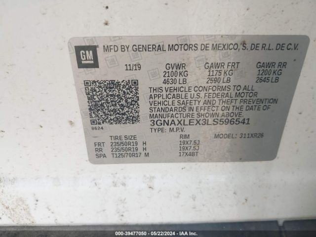 Photo 8 VIN: 3GNAXLEX3LS596541 - CHEVROLET EQUINOX 