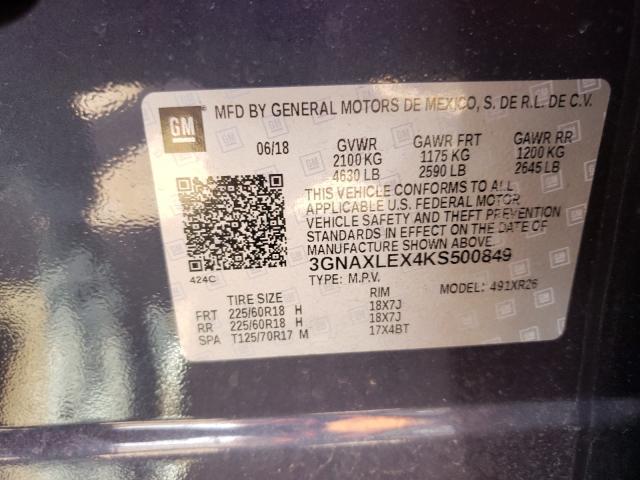 Photo 9 VIN: 3GNAXLEX4KS500849 - CHEVROLET EQUINOX LT 