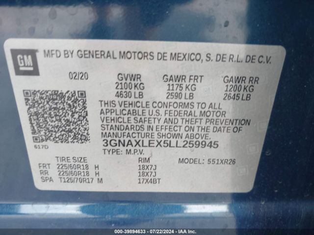 Photo 8 VIN: 3GNAXLEX5LL259945 - CHEVROLET EQUINOX 