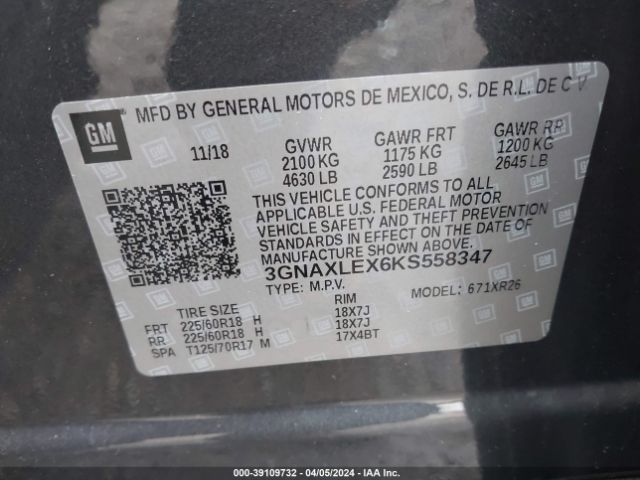 Photo 8 VIN: 3GNAXLEX6KS558347 - CHEVROLET EQUINOX 