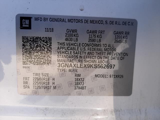 Photo 9 VIN: 3GNAXLEX9KS562697 - CHEVROLET EQUINOX LT 