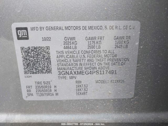 Photo 8 VIN: 3GNAXMEG4PS117491 - CHEVROLET EQUINOX 