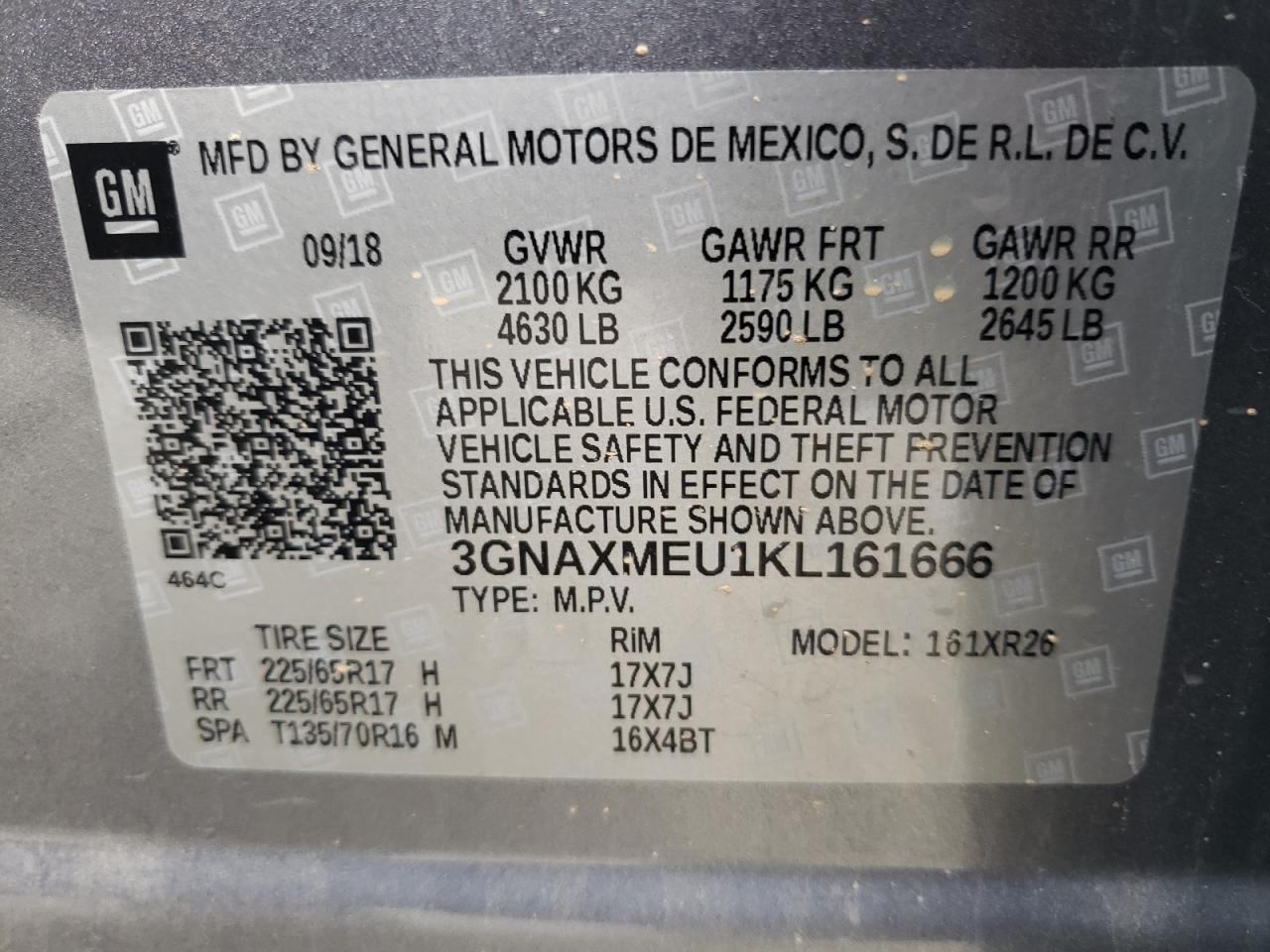 Photo 11 VIN: 3GNAXMEU1KL161666 - CHEVROLET EQUINOX 