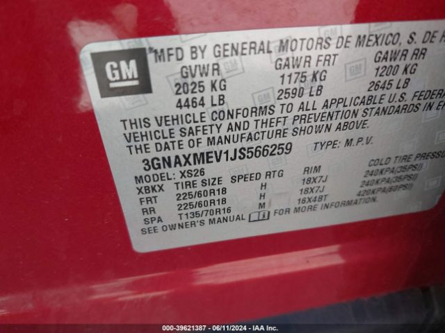 Photo 8 VIN: 3GNAXMEV1JS566259 - CHEVROLET EQUINOX 