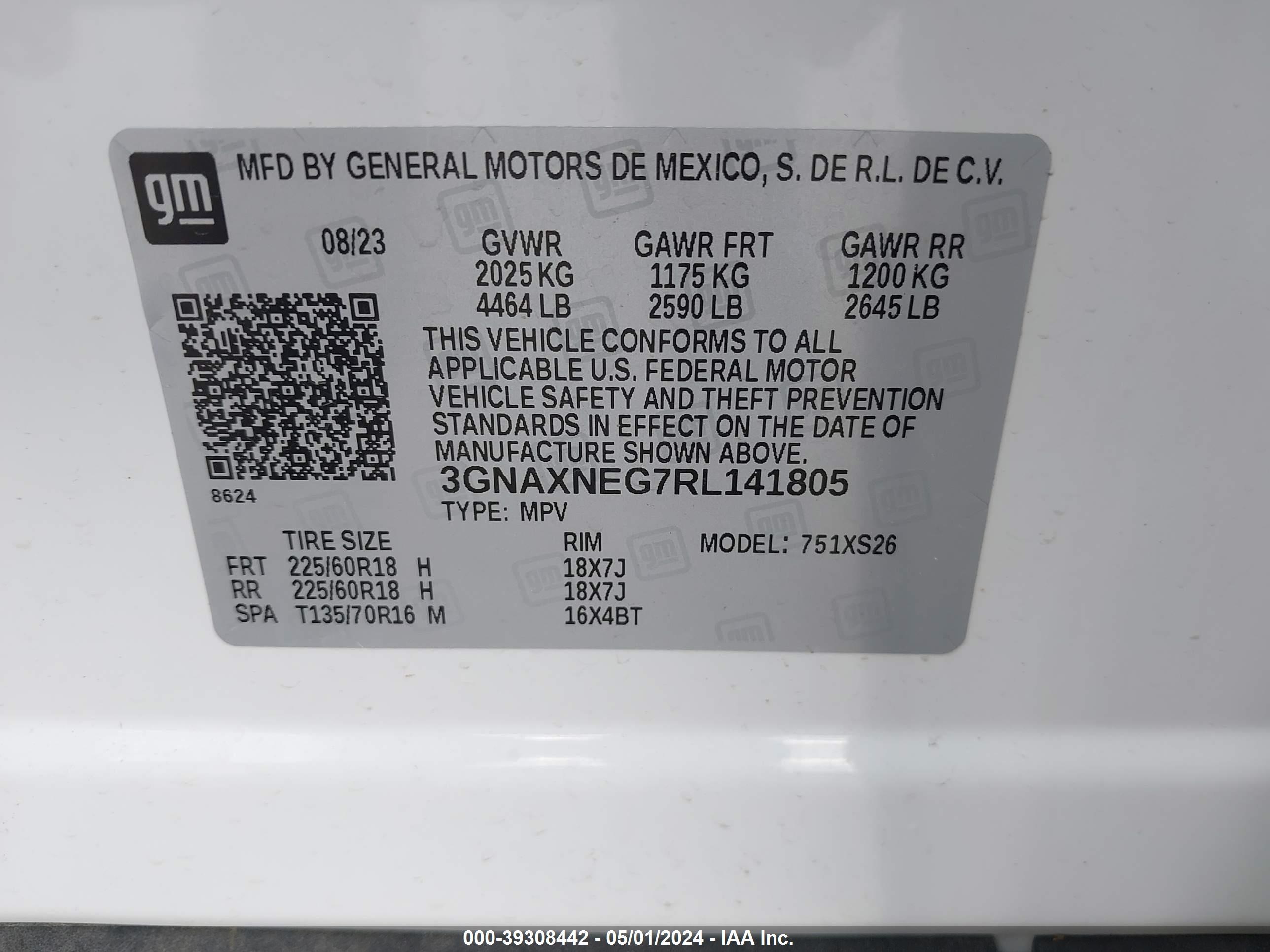 Photo 8 VIN: 3GNAXNEG7RL141805 - CHEVROLET EQUINOX 