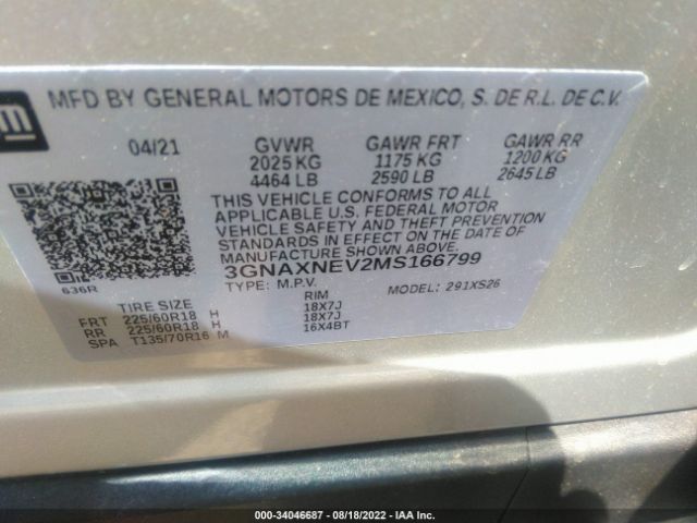 Photo 8 VIN: 3GNAXNEV2MS166799 - CHEVROLET EQUINOX 