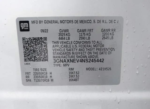 Photo 8 VIN: 3GNAXNEV4NS245442 - CHEVROLET EQUINOX 