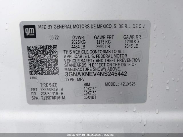 Photo 8 VIN: 3GNAXNEV4NS245442 - CHEVROLET EQUINOX 