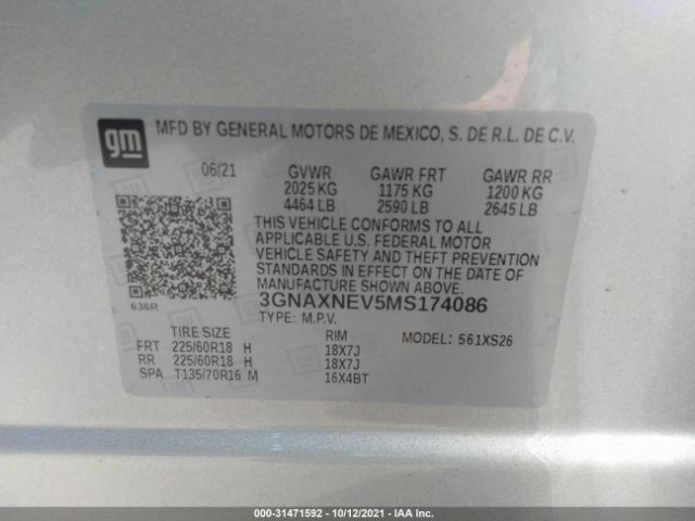 Photo 8 VIN: 3GNAXNEV5MS174086 - CHEVROLET EQUINOX 