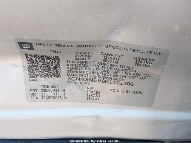 Photo 8 VIN: 3GNAXNEV6KL161306 - CHEVROLET EQUINOX 