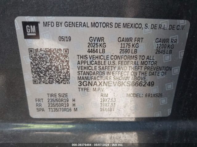 Photo 8 VIN: 3GNAXNEV6KS666249 - CHEVROLET EQUINOX 