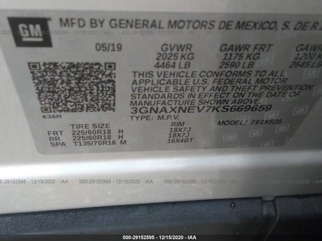 Photo 8 VIN: 3GNAXNEV7KS669659 - CHEVROLET EQUINOX 