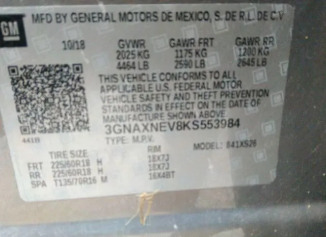 Photo 8 VIN: 3GNAXNEV8KS553984 - CHEVROLET EQUINOX 