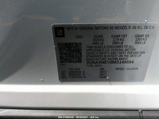 Photo 8 VIN: 3GNAXNEV8MS148694 - CHEVROLET EQUINOX 