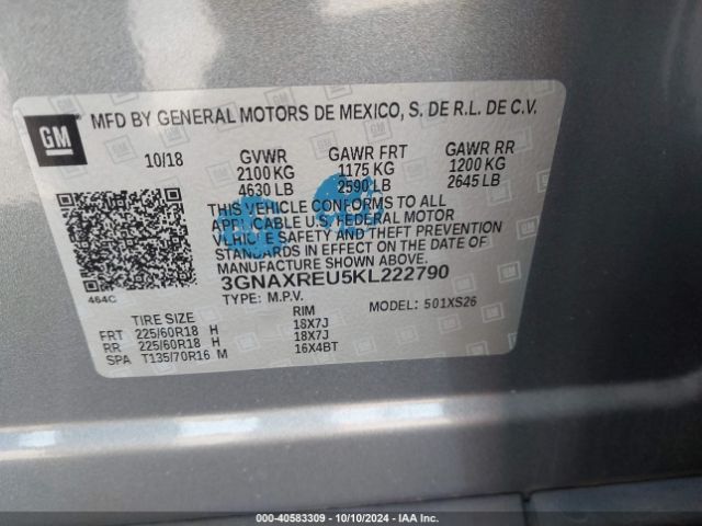 Photo 8 VIN: 3GNAXREU5KL222790 - CHEVROLET EQUINOX 