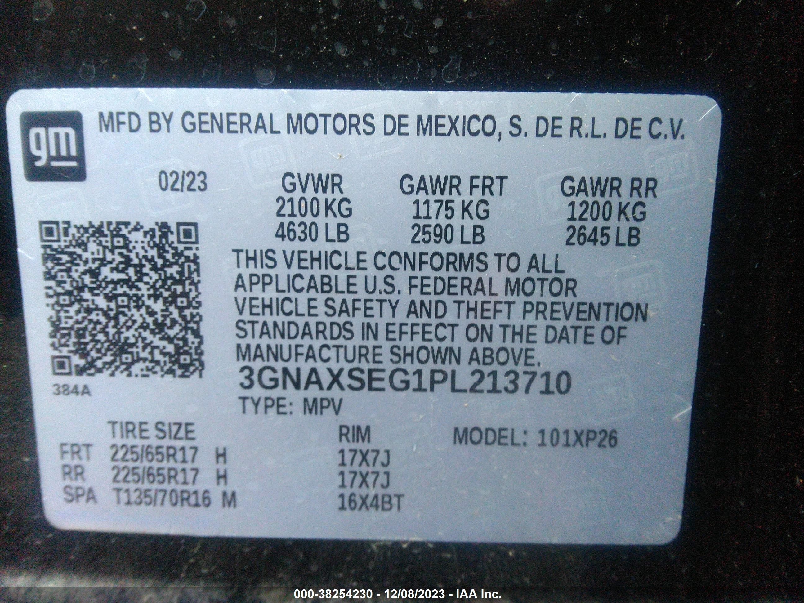 Photo 8 VIN: 3GNAXSEG1PL213710 - CHEVROLET EQUINOX 