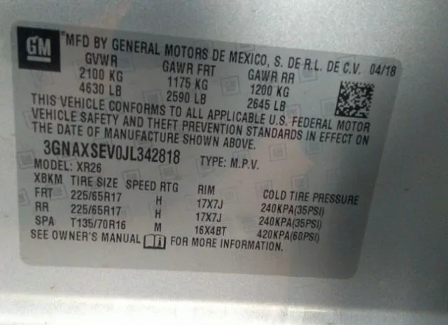 Photo 8 VIN: 3GNAXSEV0JL342818 - CHEVROLET EQUINOX 