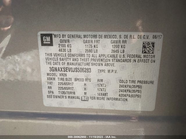 Photo 8 VIN: 3GNAXSEV0JS506283 - CHEVROLET EQUINOX 