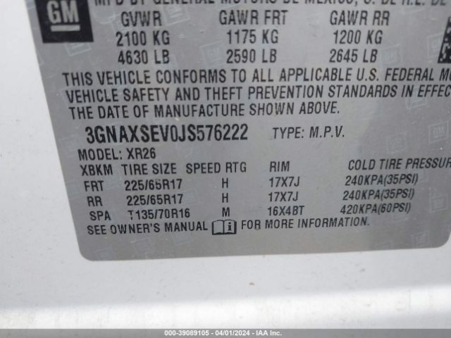 Photo 8 VIN: 3GNAXSEV0JS576222 - CHEVROLET EQUINOX 