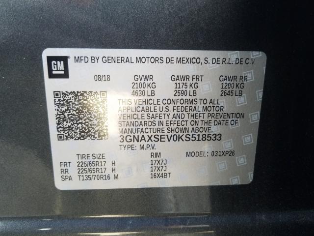 Photo 9 VIN: 3GNAXSEV0KS518533 - CHEVROLET EQUINOX LS 