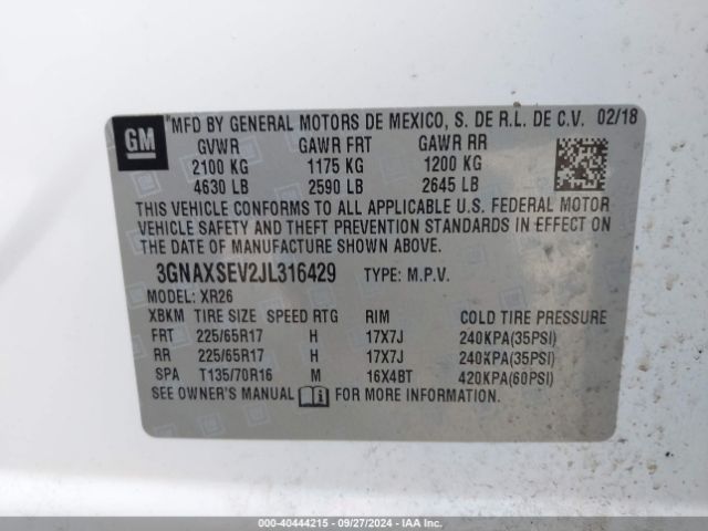 Photo 8 VIN: 3GNAXSEV2JL316429 - CHEVROLET EQUINOX 