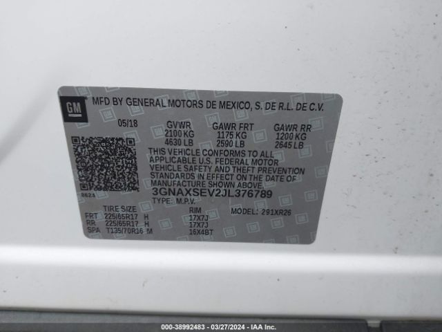 Photo 8 VIN: 3GNAXSEV2JL376789 - CHEVROLET EQUINOX 