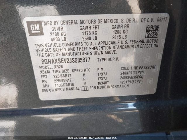 Photo 8 VIN: 3GNAXSEV2JS505877 - CHEVROLET EQUINOX 