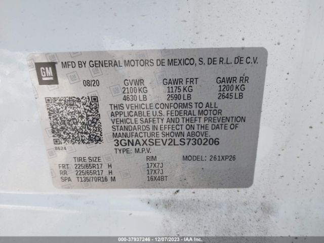 Photo 8 VIN: 3GNAXSEV2LS730206 - CHEVROLET EQUINOX 