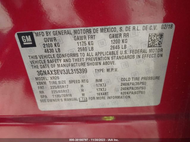 Photo 8 VIN: 3GNAXSEV3JL315399 - CHEVROLET EQUINOX 