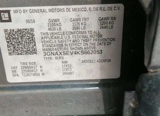 Photo 8 VIN: 3GNAXSEV4KS662053 - CHEVROLET EQUINOX 