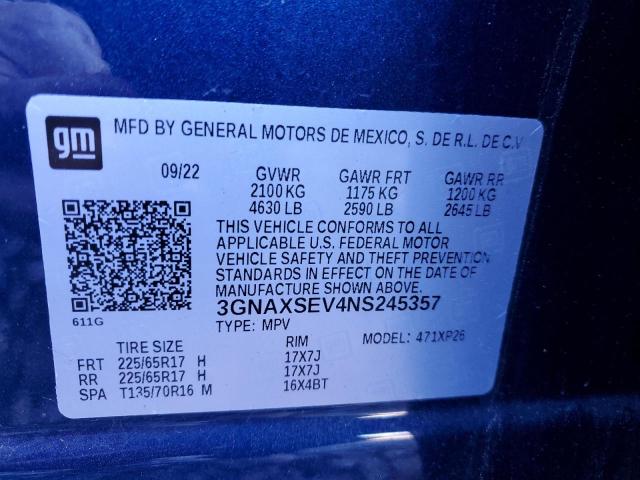 Photo 11 VIN: 3GNAXSEV4NS245357 - CHEVROLET EQUINOX 